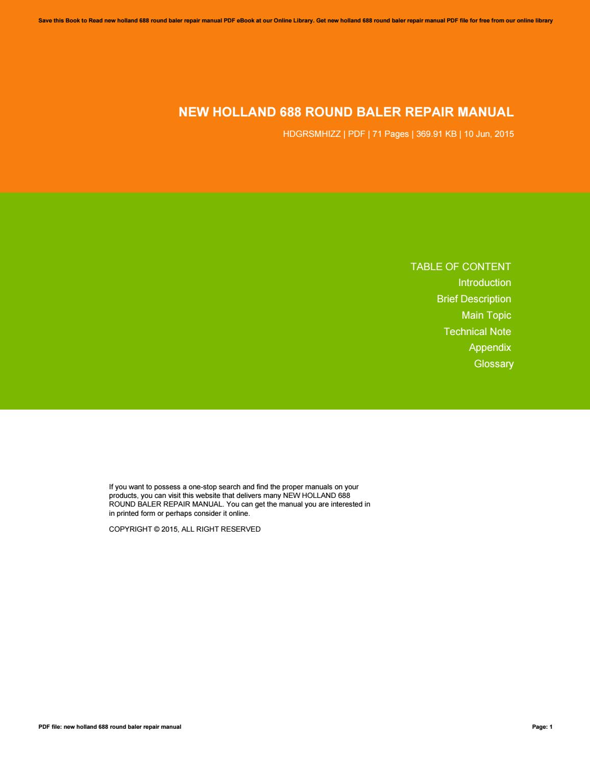 New Holland 688 Baler Service Manual